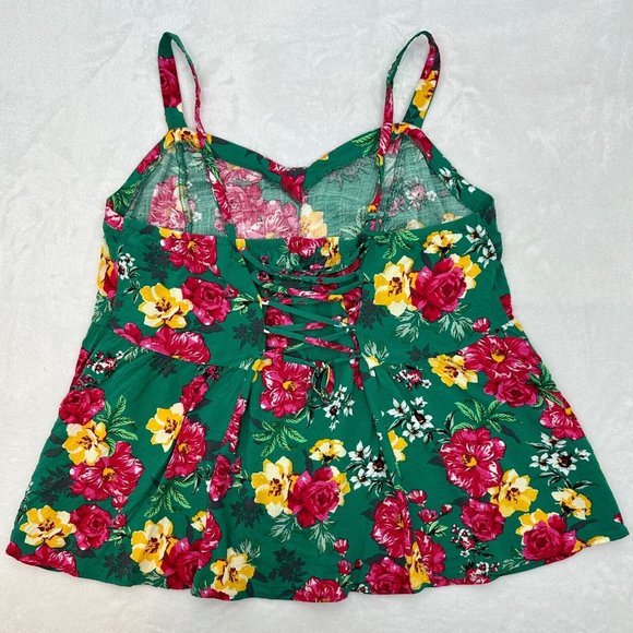 Torrid Fit And Flare Rayon Slub Lace-Up Back Tank Women +2 Green Floral - Picture 4 of 10